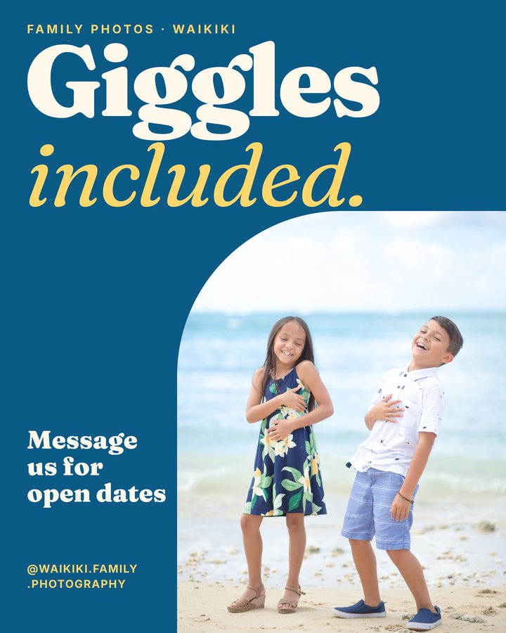 Instagram post: Giggles included, two kids laughing on the beach