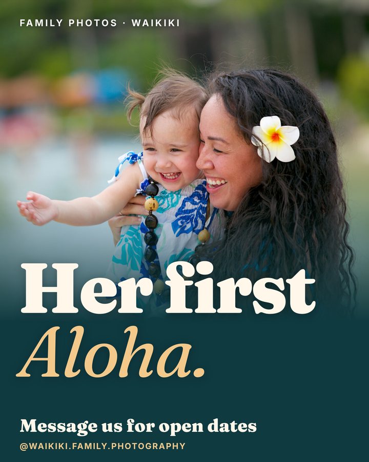 Instagram post: Her first Aloha, a mother and toddler with a plumeria